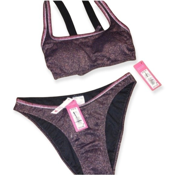 Xhilaration Brown & Pink Sparkle Bikini Size S(0-2) - Picture 1 of 4